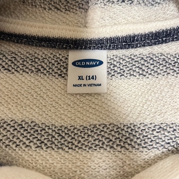 OLD NAVY Off White Navy Blue Striped Sailor Hoodie Pullover Long Sleeve XL - Picture 11 of 12